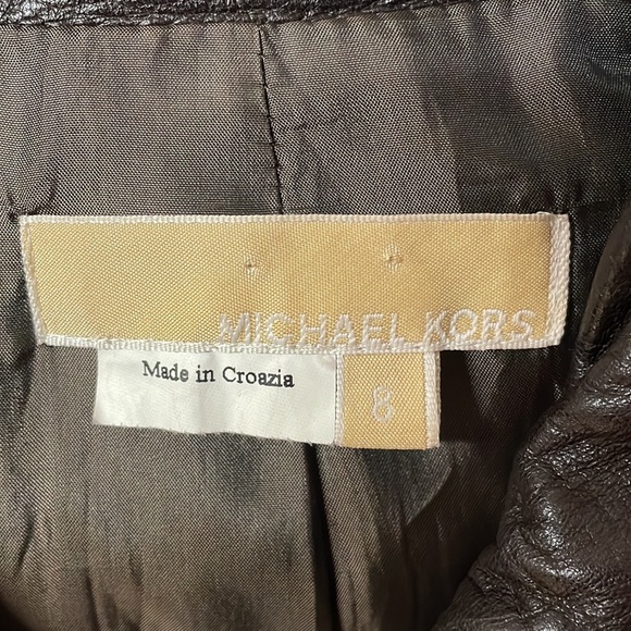Michael Kors brown leather double breasted jacket size 8 - Picture 2 of 16